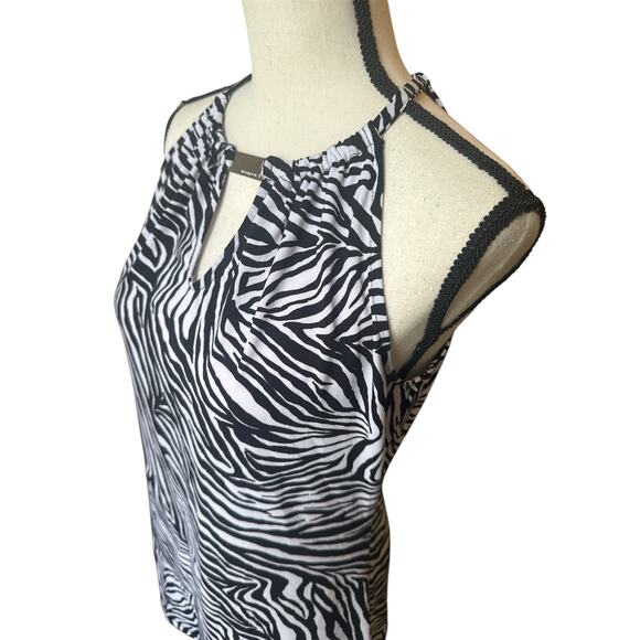 Michael Kors Women's M Zebra Print White Black Blouse Sleeveless Halter Top - Picture 4 of 6